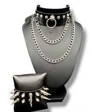 Load image into Gallery viewer, "Whip It" Black Leather Necklace and Bracelet Jewelry Set