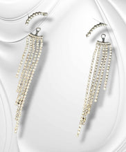 Load image into Gallery viewer, "Shiny Moon Fall" Earrings with Rhinestones-Customizable Dangling Strands-4 inches Long - Perfect for Casual or Formal Occasions - Costume Jewelry & Accessories