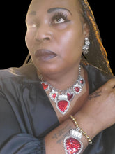 Load image into Gallery viewer, "Queen of Hearts" Red and Silver Tone Necklace and Bracelet Jewelry Set