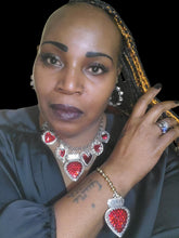 Load image into Gallery viewer, "Queen of Hearts" Red and Silver Tone Necklace and Bracelet Jewelry Set