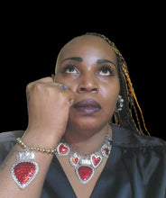 Load image into Gallery viewer, "Queen of Hearts" Red and Silver Tone Necklace and Bracelet Jewelry Set