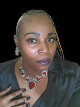 Load image into Gallery viewer, "Queen of Hearts" Red and Silver Tone Necklace and Bracelet Jewelry Set