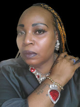 Load image into Gallery viewer, "Queen of Hearts" Red and Silver Tone Necklace and Bracelet Jewelry Set