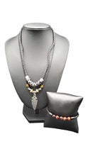 Load image into Gallery viewer, "Tribal Quest" Black Leather Necklace and Bracelet Jewelry Set