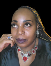 Load image into Gallery viewer, "Queen of Hearts" Red and Silver Tone Necklace and Bracelet Jewelry Set