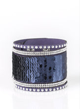 Load image into Gallery viewer, MERMAIDS Have More Fun Navy Blue/Silver Sequin Wrap Bracelet