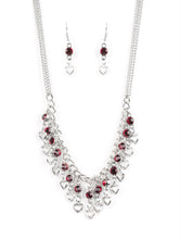 Load image into Gallery viewer, Valentines Day Drama Silver and Red Bling Necklace and Earrings