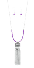 Load image into Gallery viewer, Mayan Masquerade Purple and Silver Necklace and Earrings