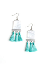 Load image into Gallery viewer, Tassel Retreat Blue and White Marble Earrings