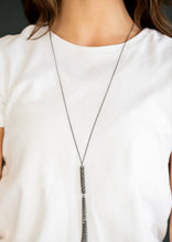 Load image into Gallery viewer, Towering Twinkle Shiny Black Tassel Necklace