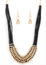 Load image into Gallery viewer, Lock, Stock, and SPARKLE Black and Gold Necklace and Earrings
