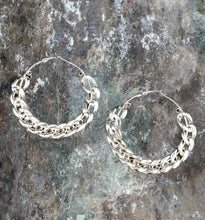 Load image into Gallery viewer, Up in Chains Silver Hoop Earrings
