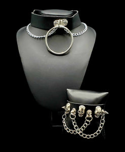 "Chained Up" Black Leather Jewelry Set