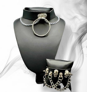 "Chained Up" Black Leather Jewelry Set