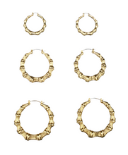 Load image into Gallery viewer, Bamboo Earrings, At Least 3 Pair Hoop Earrings (Set of 3)
