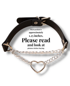 "Heart Obsession" Black Leather Choker Necklace