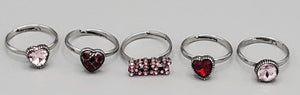 "Assorted Colors Valentine's" Kids Rings (Set of 5)