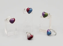 Load image into Gallery viewer, Assorted Colors Glitter Heart Starlet Shimmer (Kids) Rings (Set of 5)
