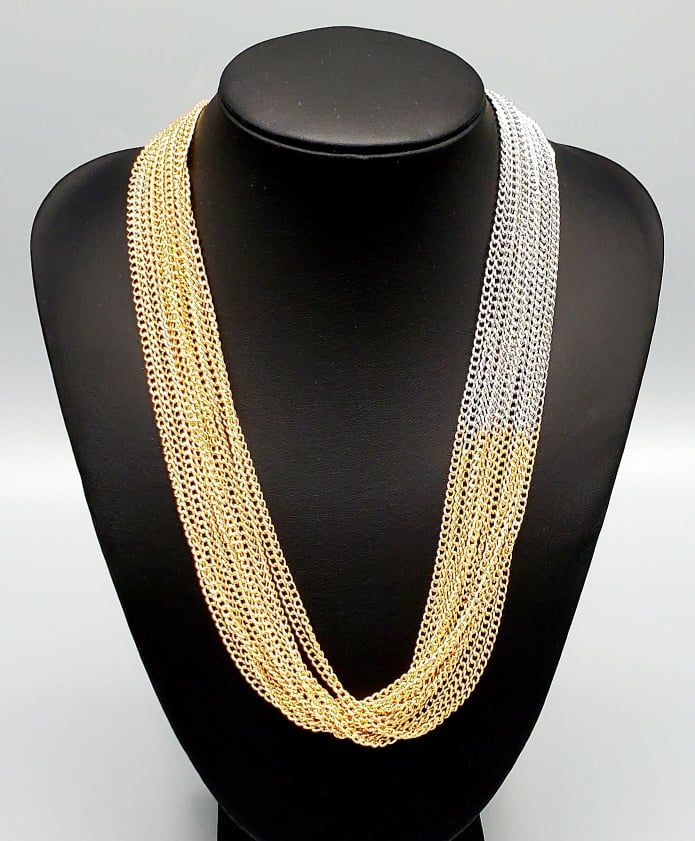 Metallic Merger Gold and Silver Necklace and Earrings