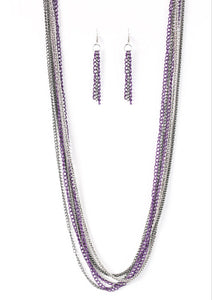 Colorful Calamity Purple and Silver Necklace and Earrings