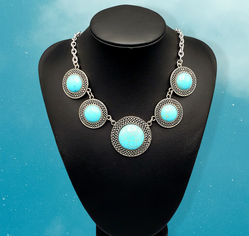 Circle The Wagons Turquoise Necklace and Earrings