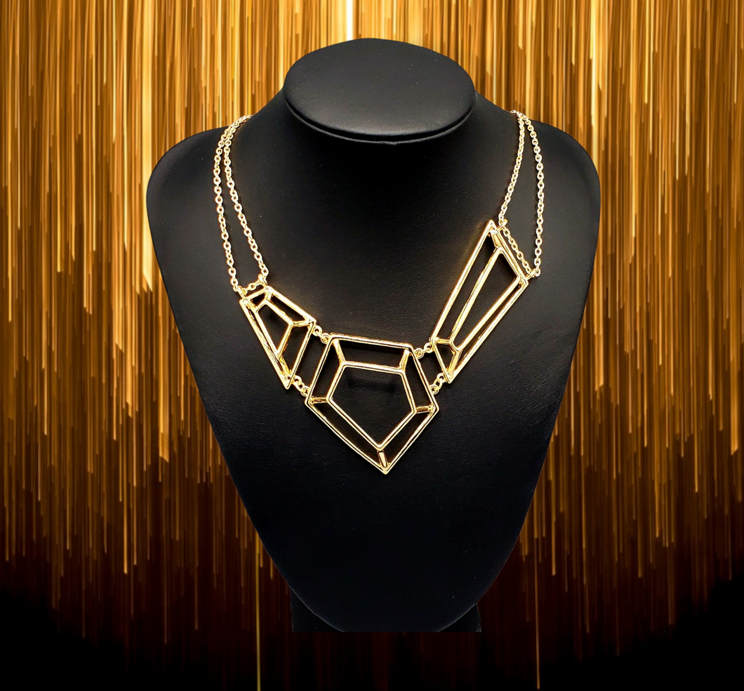 3-D Drama Gold Necklace and Earrings
