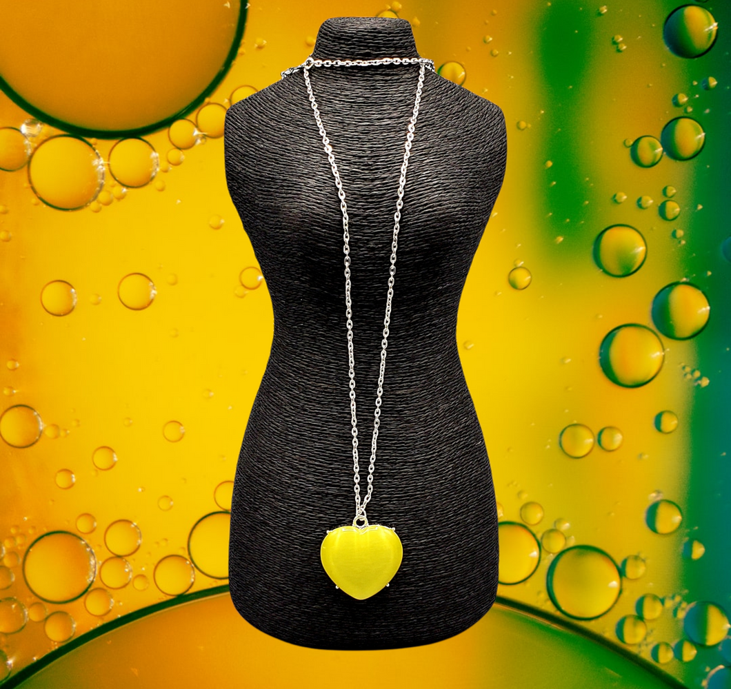 Hearted Glow Yellow Cat's Eye Necklace and Earrings