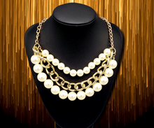 Load image into Gallery viewer, Empire State Empress Gold and Pearl Necklace and Earrings
