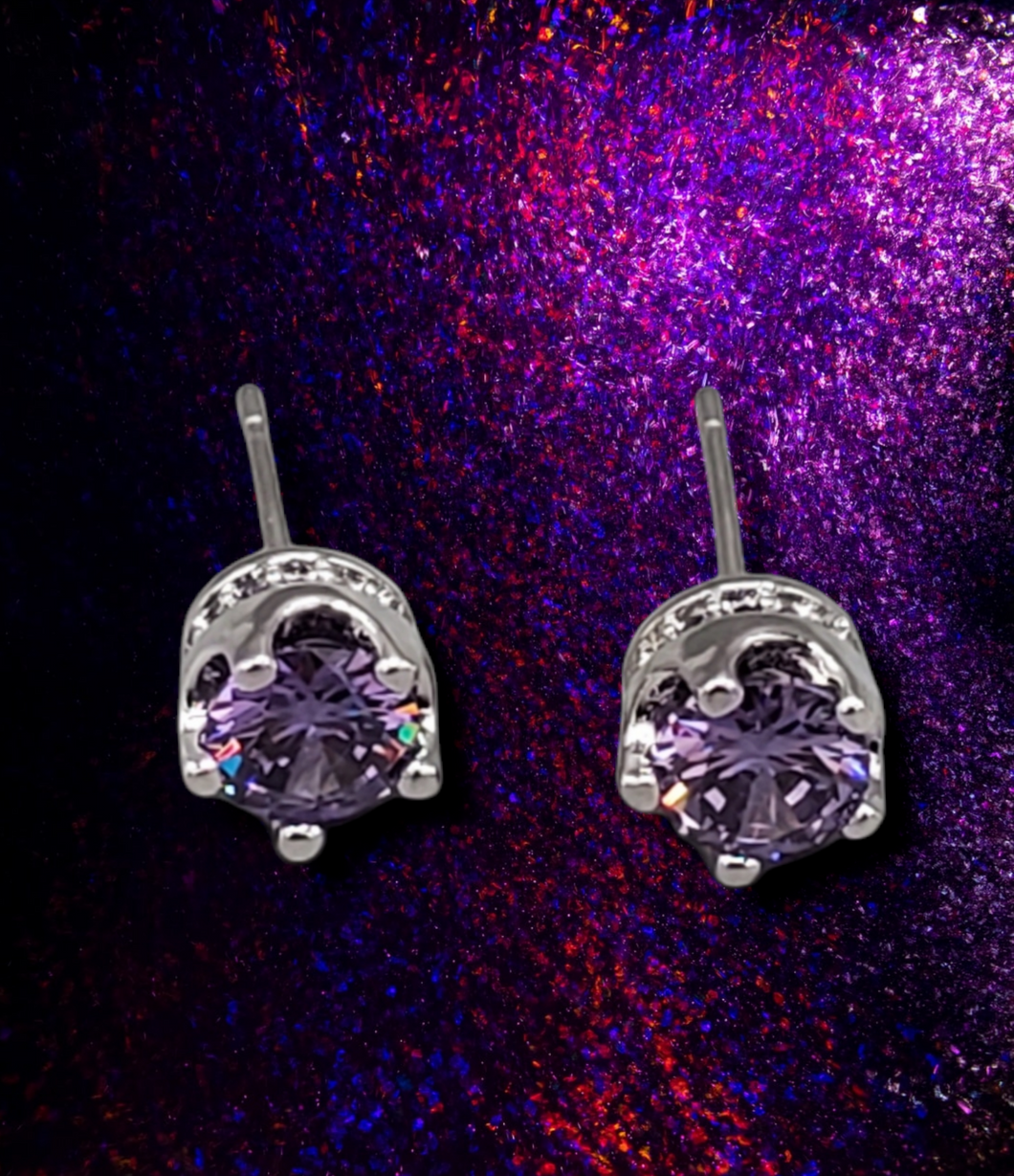 Studs of Crowns Purple Amethyst Earrings