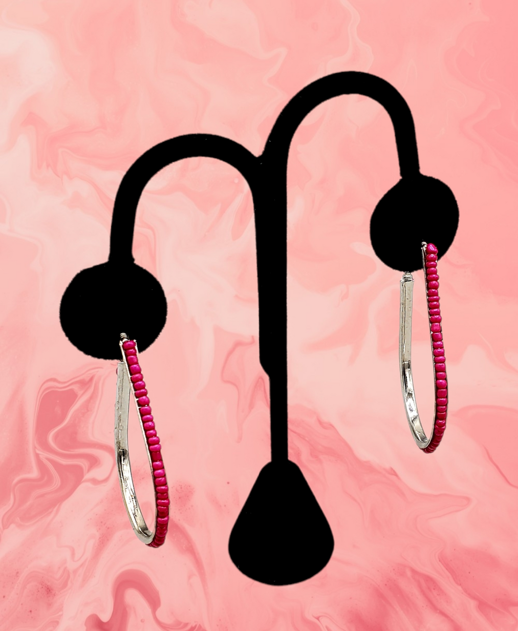 Beaded Bauble Pink Hoop Earrings
