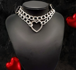"Heart Obsession" Black Leather Choker Necklace