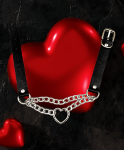 "Heart Obsession" Black Leather Choker Necklace