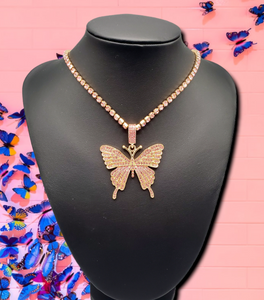 Butterfly Love Pink and Gold Necklace