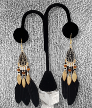 Load image into Gallery viewer, &quot;Down with Tribal&quot; Black Feather Earrings
