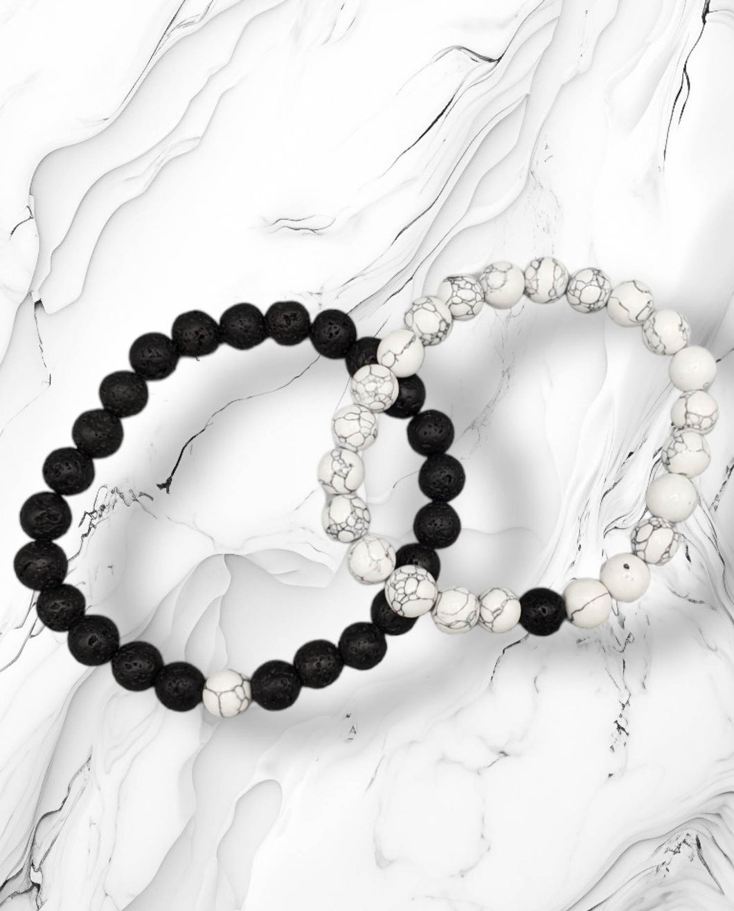 Opposites Attract Black and White Stretchy Bracelet (Set of 2)