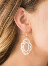 Load image into Gallery viewer, Mantras and Mandalas Gold and White Earrings
