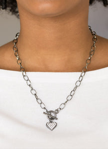 Harvard Hearts Gunmetal/Shiny Black Necklace and Earrings