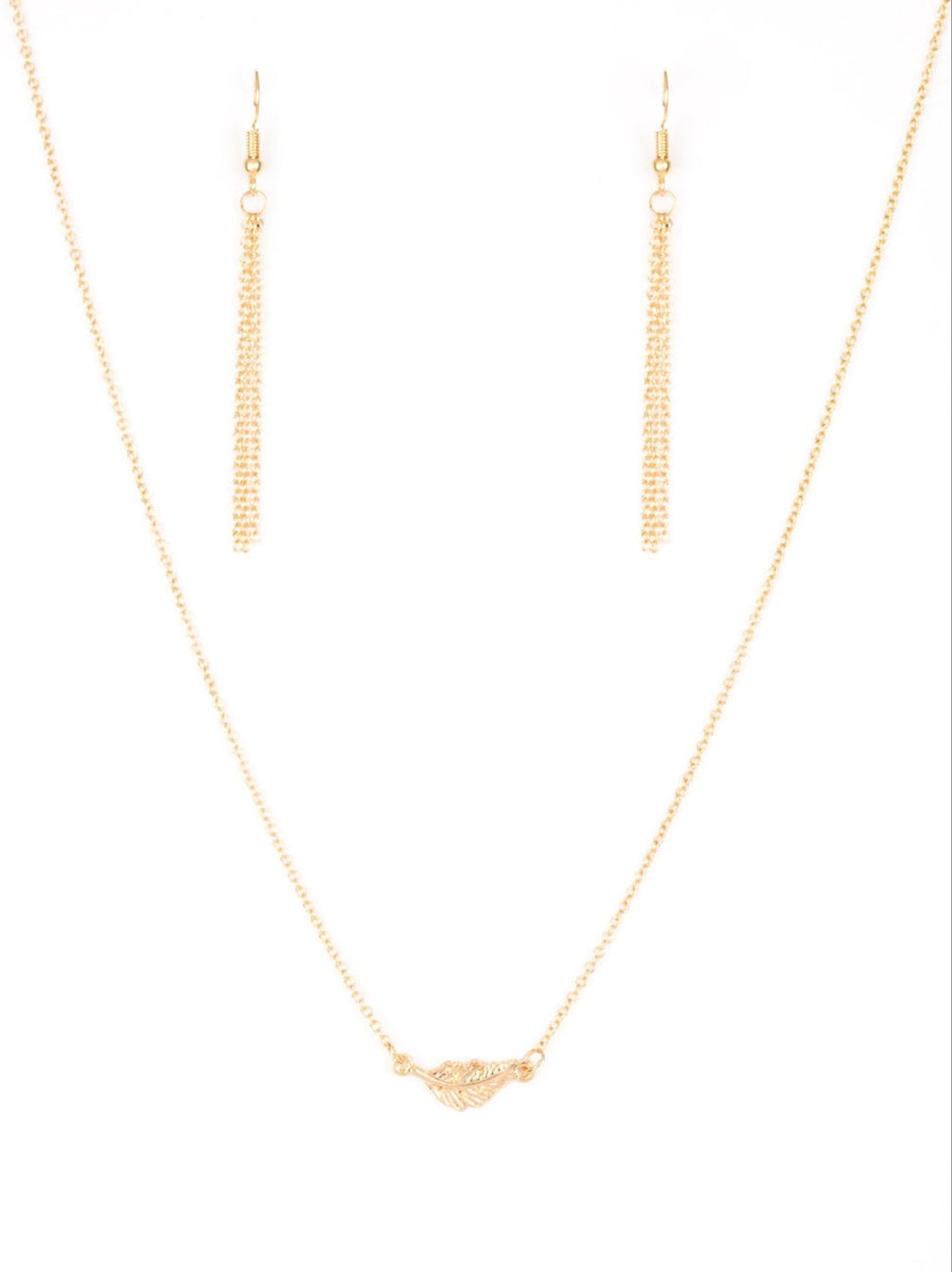 In-Flight Fashion Gold Leaf Necklace and Earrings