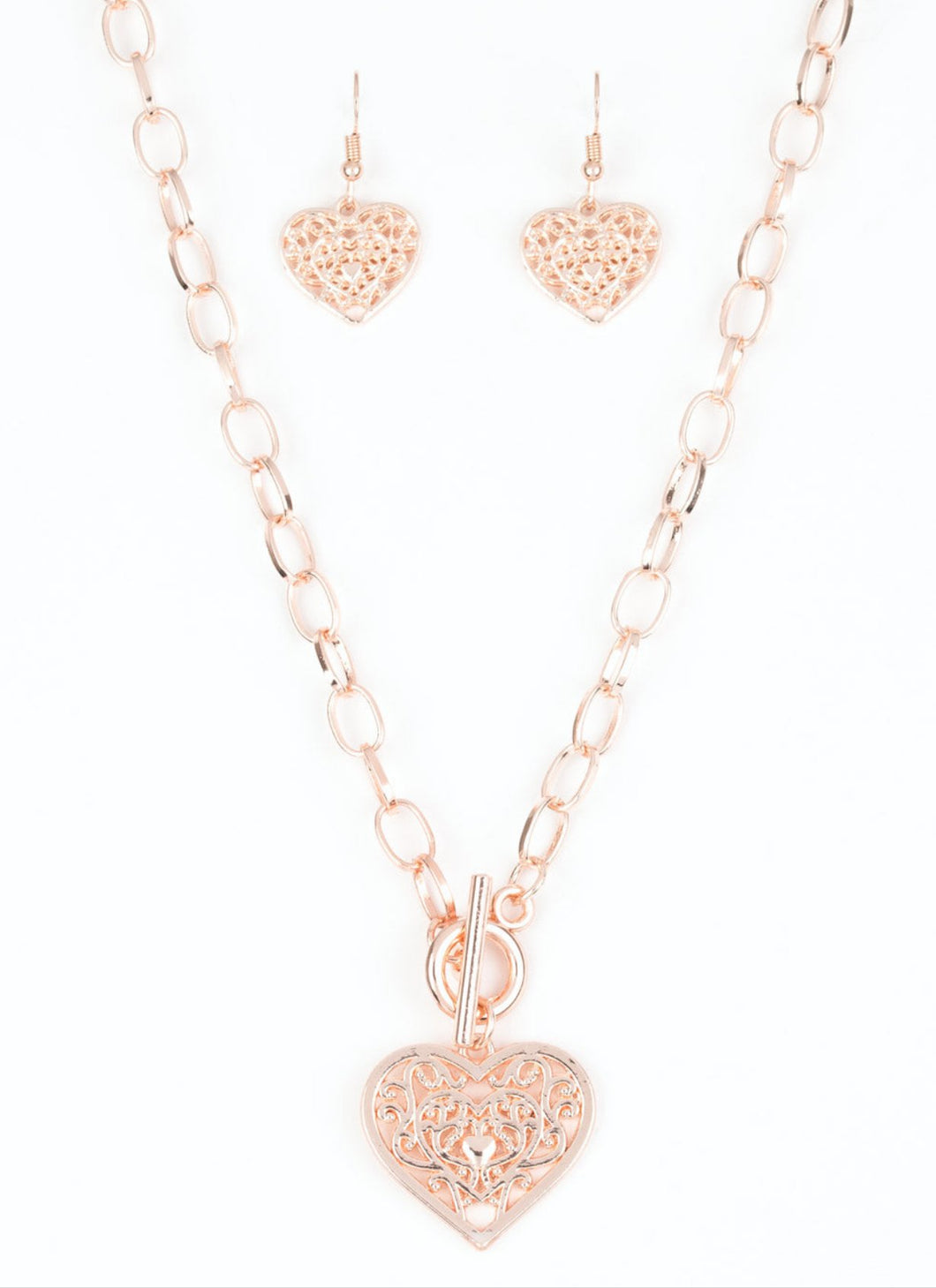 Victorian Romance Rose Gold Necklace and Earrings