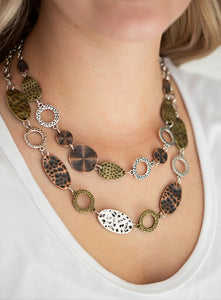 Trippin' On Texture Mixed Metal Necklace and Earrings