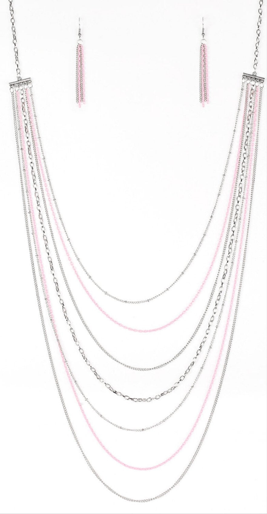 Radical Rainbows Pink and SIlver Necklace and Earrings