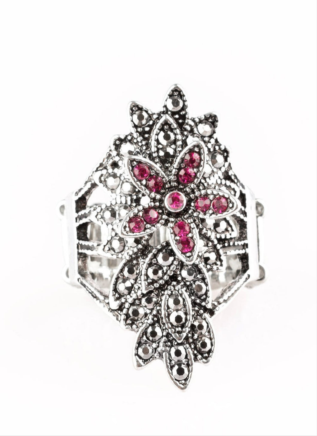 Formal Floral Pink Bling Ring