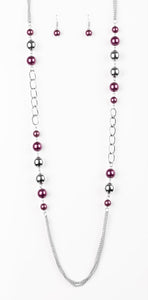 Uptown Talker Purple and Silver Necklace and Earrings