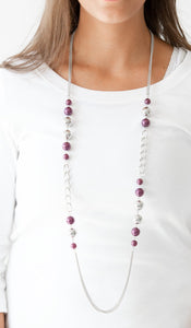 Uptown Talker Purple and Silver Necklace and Earrings