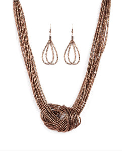 Knotted Knockout Copper Seed Bead Necklace and Earrings