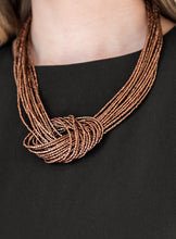 Load image into Gallery viewer, Knotted Knockout Copper Seed Bead Necklace and Earrings
