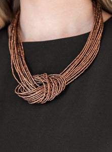 Knotted Knockout Copper Seed Bead Necklace and Earrings