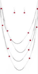 Open For Opulence Red and Silver Necklace and Earrings