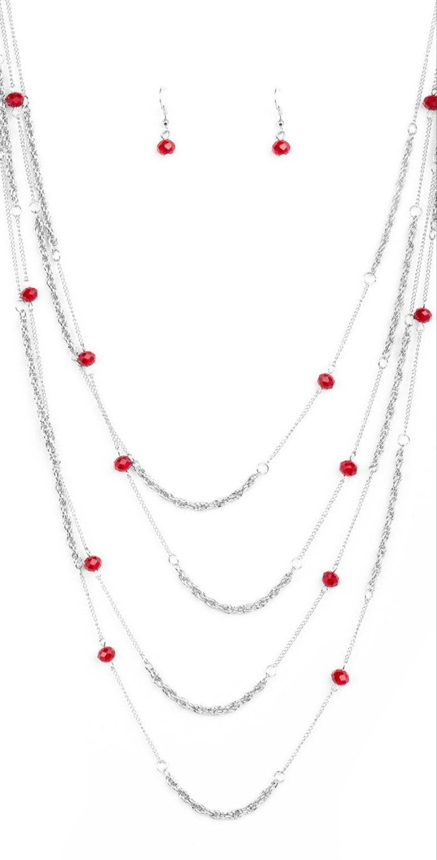 Open For Opulence Red and Silver Necklace and Earrings