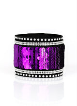 Load image into Gallery viewer, MERMAIDS Have More Fun Purple/Silver Sequin Wrap Bracelet
